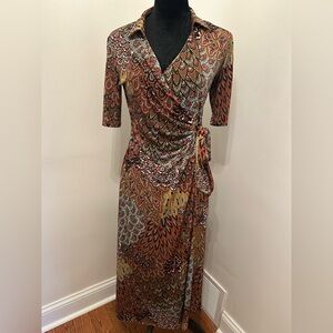 Chaus Patterned V-Neck Faux Wrap Dress, Size Small